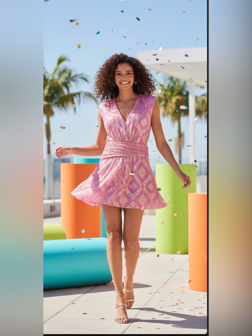 Ramy Brook NWT Reina Pink Orchid Metallic Jacquard Silk Blend Minidress | Sz 6